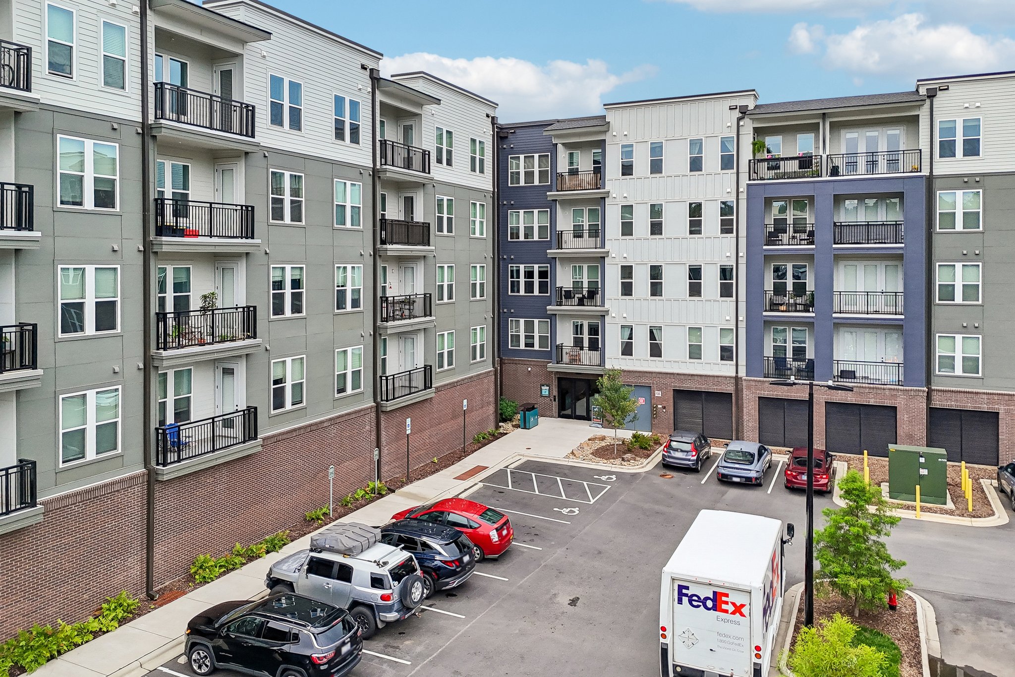 Exterior and parking at The Avery