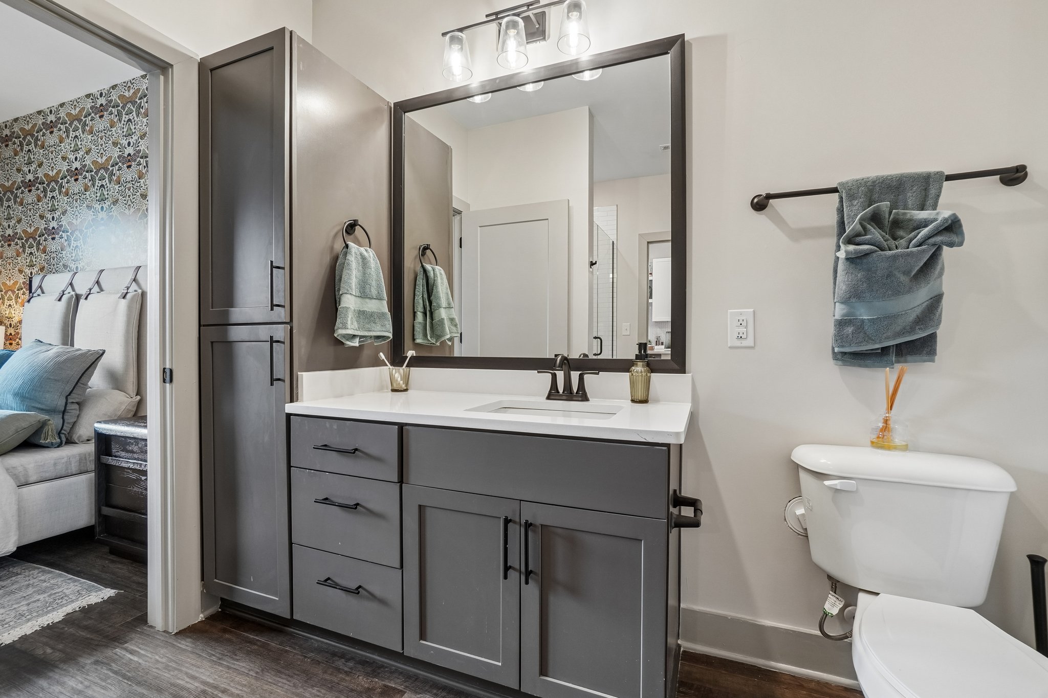 Model bathroom with ample storage