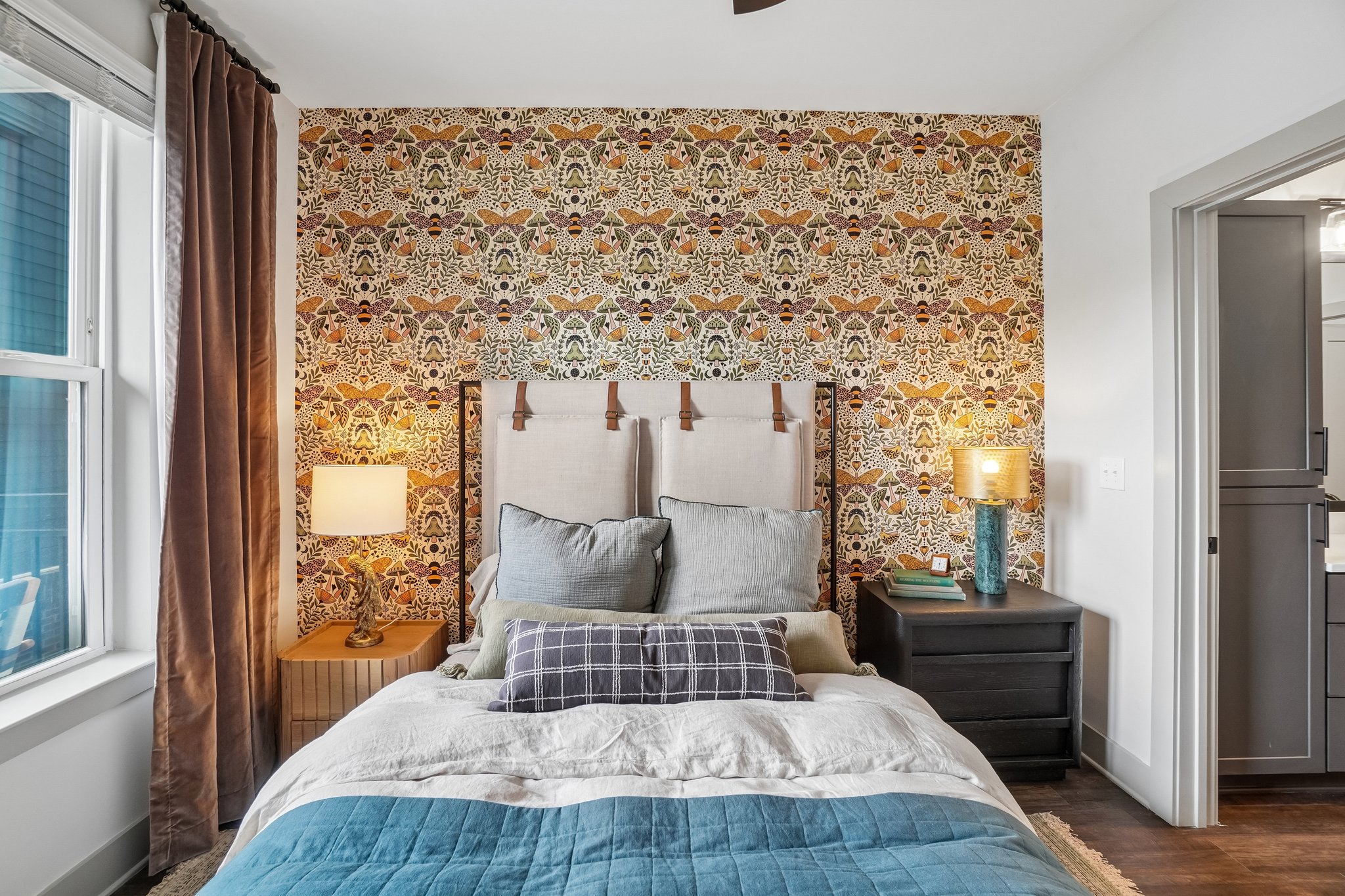 Model bedroom with attached bathroom
